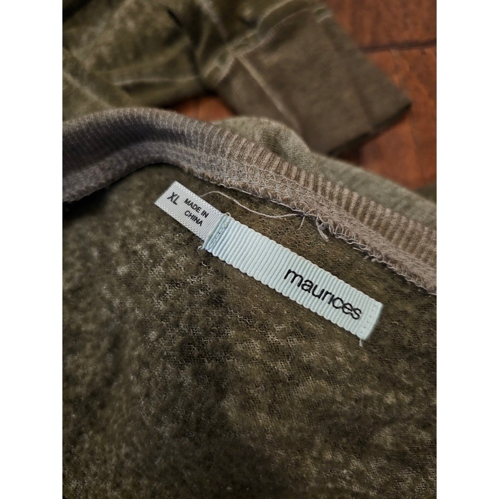 Maurices Olive Green Y2K Full Zip Cardigan Sweater Utility Pocket XL Indie Artsy - Picture 7 of 7